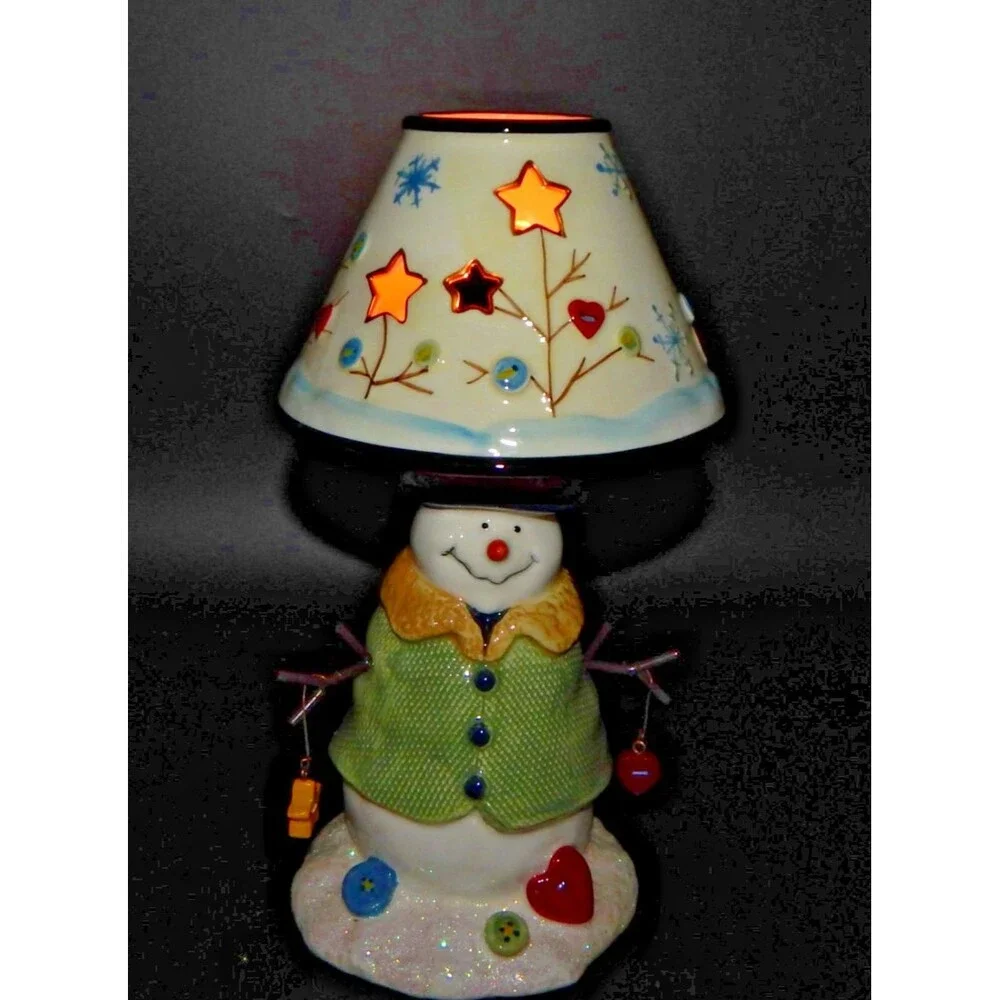 St. Nicholas Square Snowman Button Ceramic Candle Lamp Tealight Holder 10 Inch